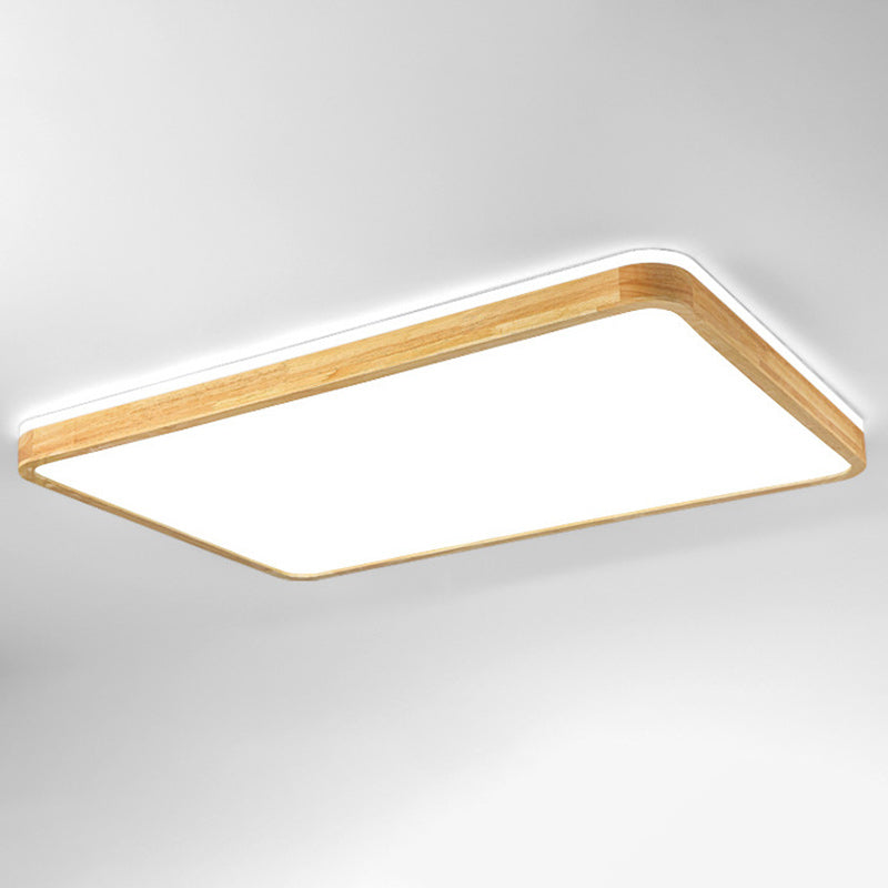 Modern Minimalist Rectangle Acrylic Solid Wood LED Flush Mount Ceiling Light For Bedroom
