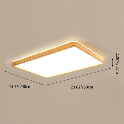 Modern Minimalist Rectangle Acrylic Solid Wood LED Flush Mount Ceiling Light For Bedroom