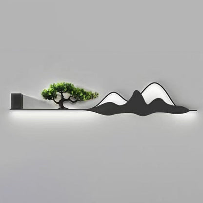 Traditional Chinese Mountain Tree Acrylic Silicone Aluminum LED Wall Sconce Lamp For Outdoor Patio