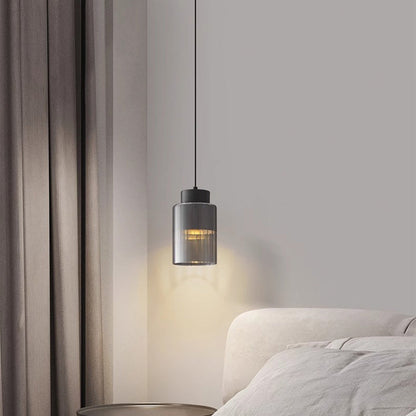 Modern Minimalist Cylinder Round Glass Copper 1-Light Pendant Light For Bedroom