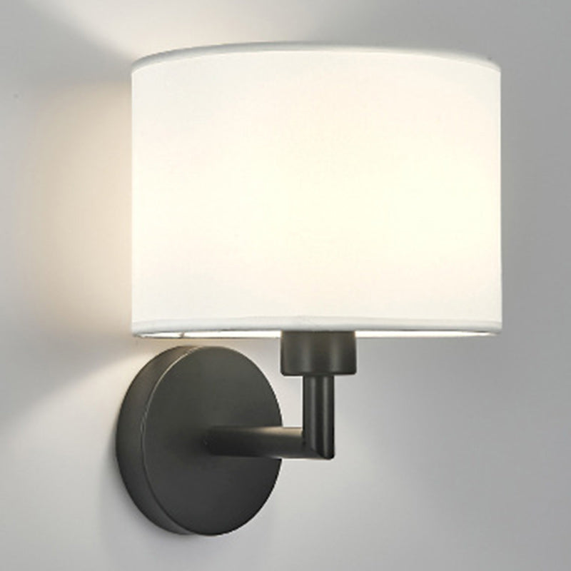 Contemporary Scandinavian Cylinder Round Fabric Iron 1-Light Wall Sconce Lamp For Living Room