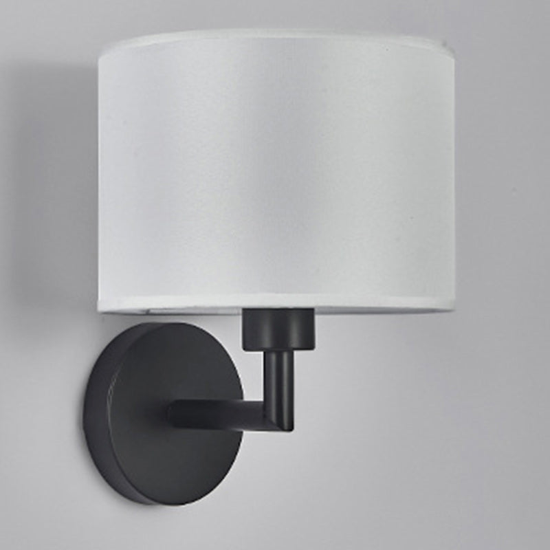 Contemporary Scandinavian Cylinder Round Fabric Iron 1-Light Wall Sconce Lamp For Living Room