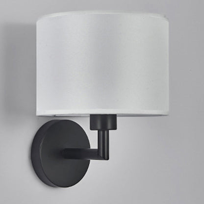 Contemporary Scandinavian Cylinder Round Fabric Iron 1-Light Wall Sconce Lamp For Living Room