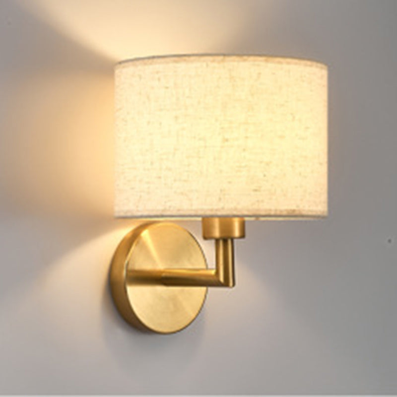 Contemporary Scandinavian Cylinder Round Fabric Iron 1-Light Wall Sconce Lamp For Living Room