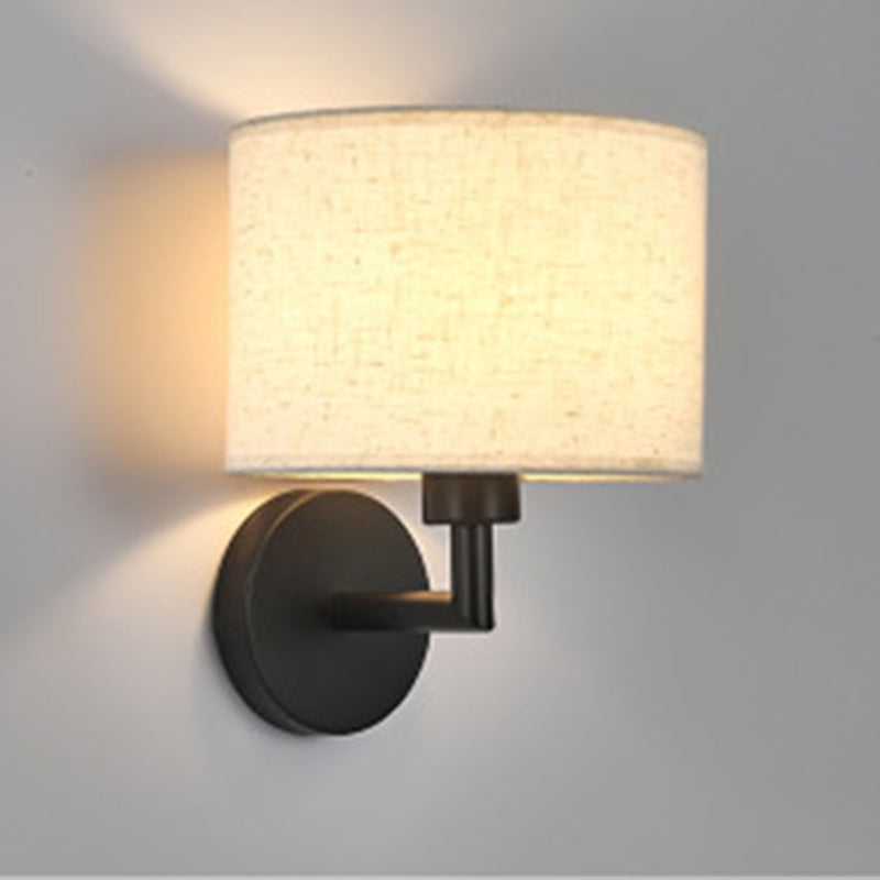 Contemporary Scandinavian Cylinder Round Fabric Iron 1-Light Wall Sconce Lamp For Living Room