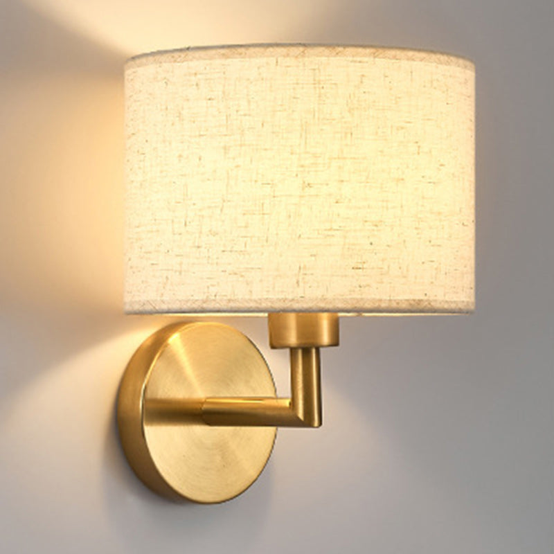 Contemporary Scandinavian Cylinder Round Fabric Iron 1-Light Wall Sconce Lamp For Living Room
