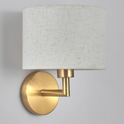 Contemporary Scandinavian Cylinder Round Fabric Iron 1-Light Wall Sconce Lamp For Living Room
