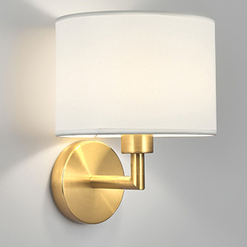 Contemporary Scandinavian Cylinder Round Fabric Iron 1-Light Wall Sconce Lamp For Living Room