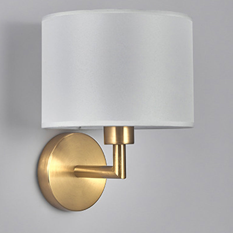 Contemporary Scandinavian Cylinder Round Fabric Iron 1-Light Wall Sconce Lamp For Living Room