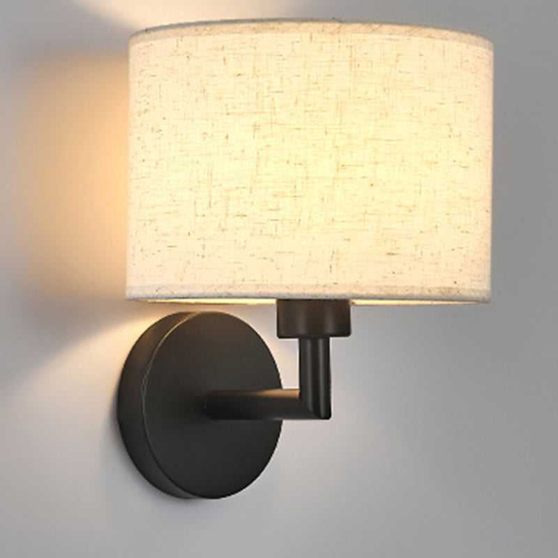 Contemporary Scandinavian Cylinder Round Fabric Iron 1-Light Wall Sconce Lamp For Living Room