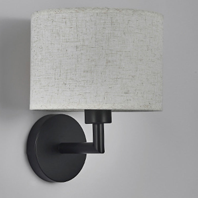 Contemporary Scandinavian Cylinder Round Fabric Iron 1-Light Wall Sconce Lamp For Living Room