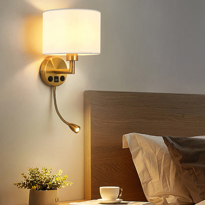 Modern Minimalist Round Column Fabric Iron 1-Light Wall Sconce Lamp For Living Room
