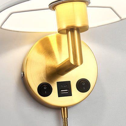 Modern Minimalist Round Column Fabric Iron 1-Light Wall Sconce Lamp For Living Room