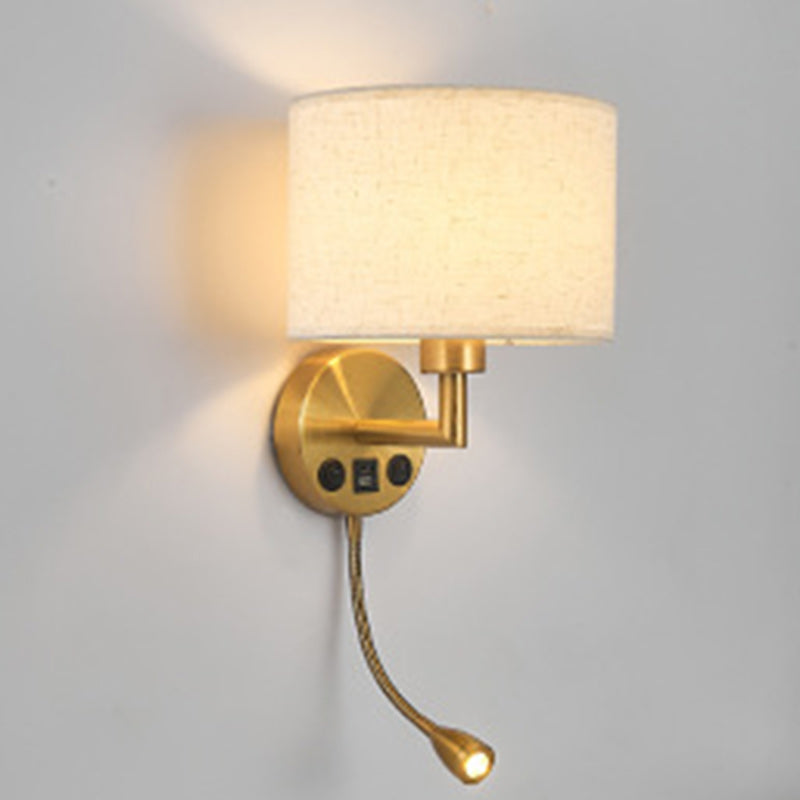 Modern Minimalist Round Column Fabric Iron 1-Light Wall Sconce Lamp For Living Room