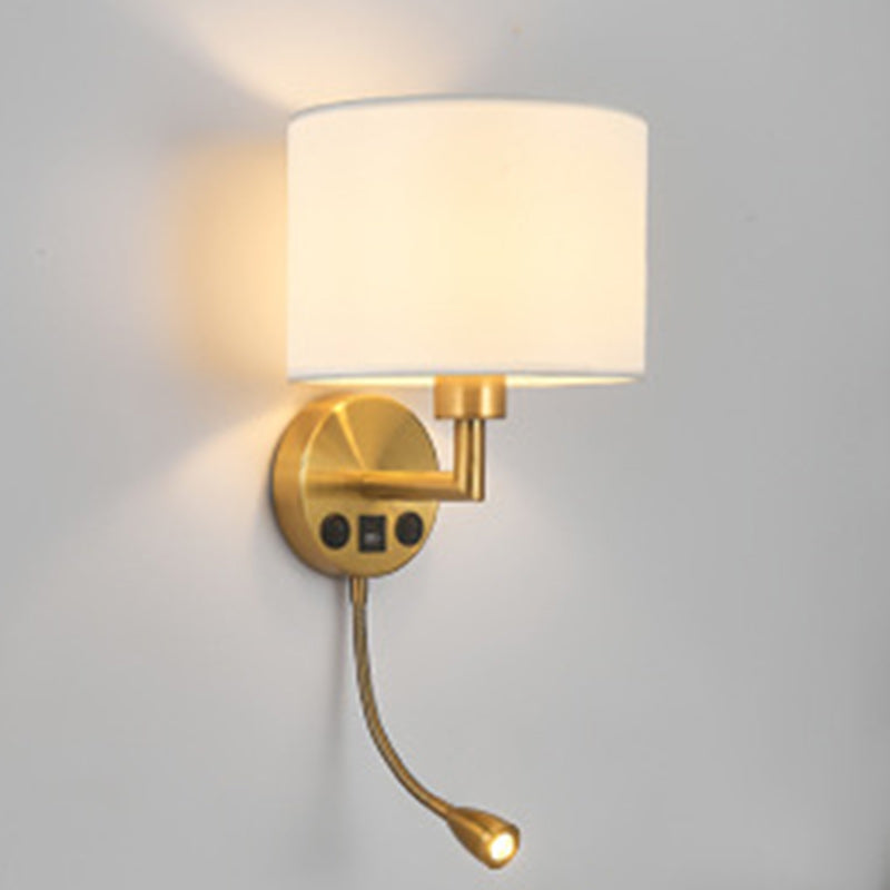 Modern Minimalist Round Column Fabric Iron 1-Light Wall Sconce Lamp For Living Room