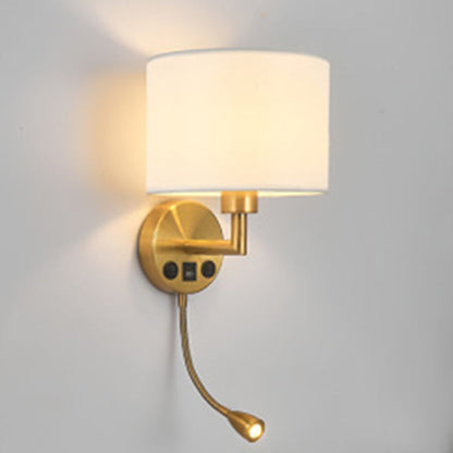 Modern Minimalist Round Column Fabric Iron 1-Light Wall Sconce Lamp For Living Room