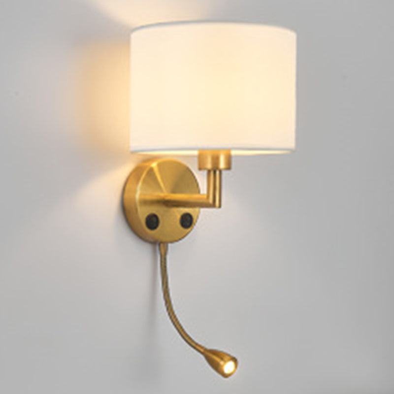 Modern Minimalist Round Column Fabric Iron 1-Light Wall Sconce Lamp For Living Room