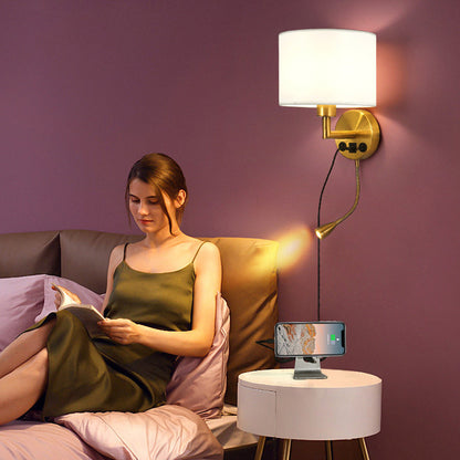 Modern Minimalist Round Column Fabric Iron 1-Light Wall Sconce Lamp For Living Room