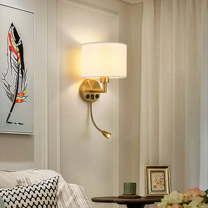 Modern Minimalist Round Column Fabric Iron 1-Light Wall Sconce Lamp For Living Room