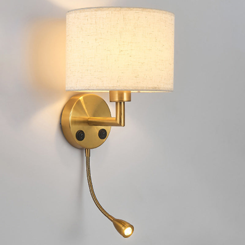 Modern Minimalist Round Column Fabric Iron 1-Light Wall Sconce Lamp For Living Room