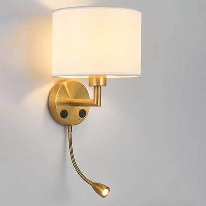 Modern Minimalist Round Column Fabric Iron 1-Light Wall Sconce Lamp For Living Room