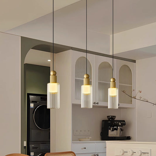 Contemporary Scandinavian Orb Cylinder Acrylic Glass Copper LED Pendant Light For Bedroom