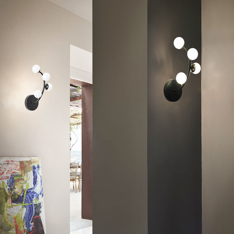 Modern Minimalist Milk White Small Round Ball Branch PC LED Wall Sconce Lamp For Living Room