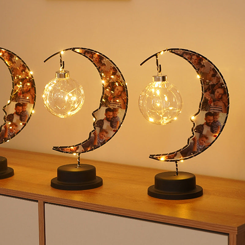 Modern Art Deco Moon Shape Pattern Glass Iron LED Table Lamp For Bedroom