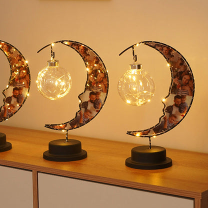 Modern Art Deco Moon Shape Pattern Glass Iron LED Table Lamp For Bedroom