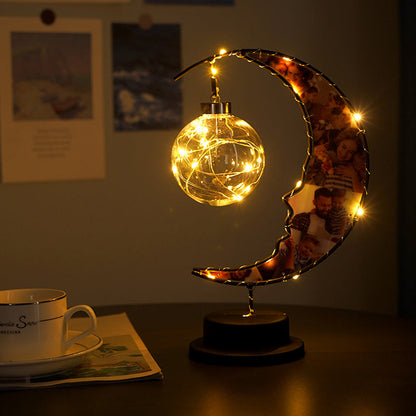 Modern Art Deco Moon Shape Pattern Glass Iron LED Table Lamp For Bedroom
