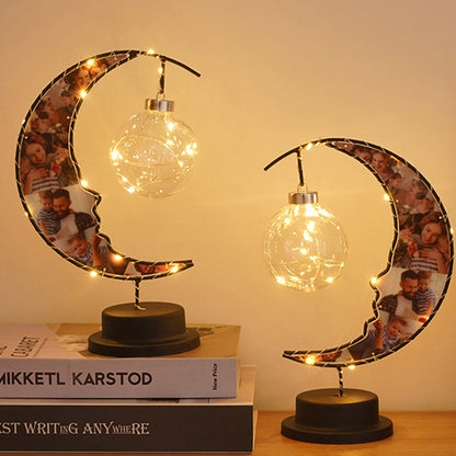 Modern Art Deco Moon Shape Pattern Glass Iron LED Table Lamp For Bedroom