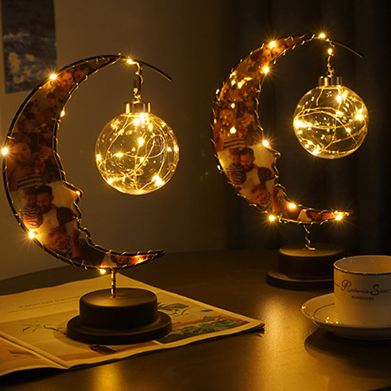 Modern Art Deco Moon Shape Pattern Glass Iron LED Table Lamp For Bedroom