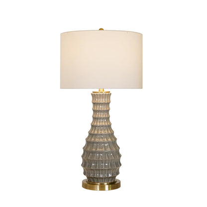 Contemporary Scandinavian Round Cylinder Fabric Ceramic Hardware 1-Light Table Lamp For Living Room