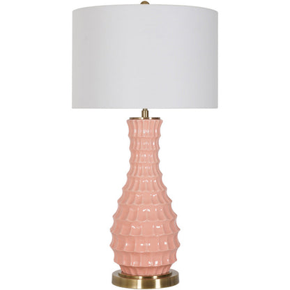 Contemporary Scandinavian Round Cylinder Fabric Ceramic Hardware 1-Light Table Lamp For Living Room