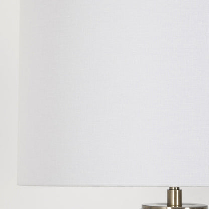 Contemporary Scandinavian Round Cylinder Fabric Ceramic Hardware 1-Light Table Lamp For Living Room