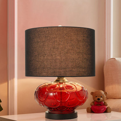 Modern Minimalist Round Rose Curve Fabric Glass 1-Light Table Lamp For Living Room