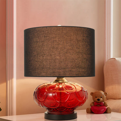 Modern Minimalist Round Rose Curve Fabric Glass 1-Light Table Lamp For Living Room