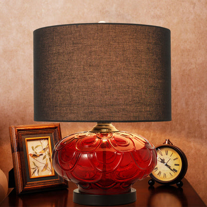 Modern Minimalist Round Rose Curve Fabric Glass 1-Light Table Lamp For Living Room