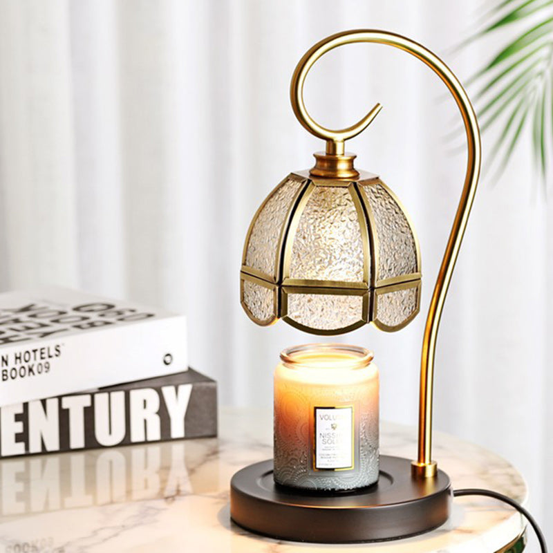 Modern Luxury Liftable Round Glass Stone Brass 1-Light Melting Wax Table Lamp For Living Room