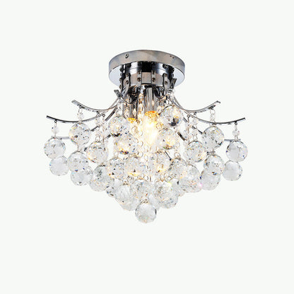 Contemporary Scandinavian Branch Pendant Crystal Iron 3-Light Semi-Flush Mount Ceiling Light For Living Room