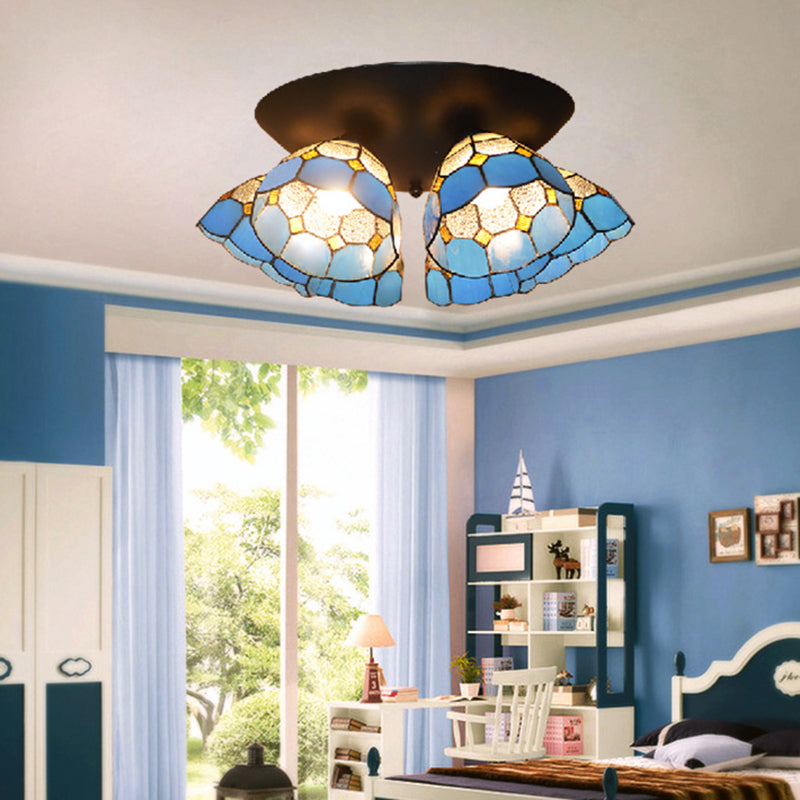 Traditional Vintage Flared Branch Glass Iron 3-Light Semi-Flush Mount Ceiling Light For Bedroom