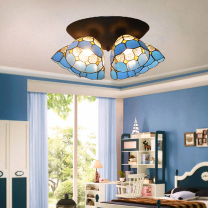 Traditional Vintage Flared Branch Glass Iron 3-Light Semi-Flush Mount Ceiling Light For Bedroom