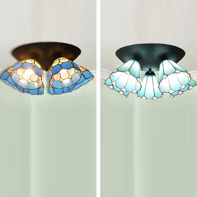 Traditional Vintage Flared Branch Glass Iron 3-Light Semi-Flush Mount Ceiling Light For Bedroom