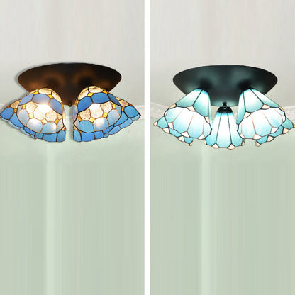 Traditional Vintage Flared Branch Glass Iron 3-Light Semi-Flush Mount Ceiling Light For Bedroom