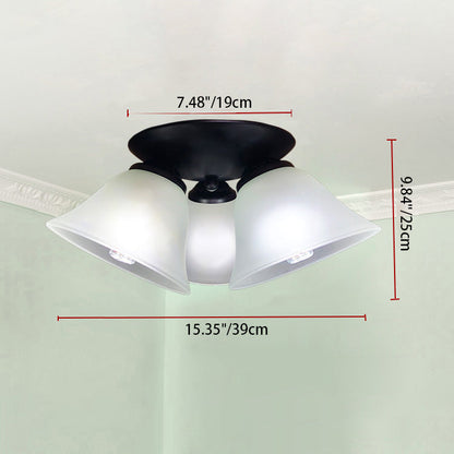 Traditional Vintage Flared Branch Glass Iron 3-Light Semi-Flush Mount Ceiling Light For Bedroom