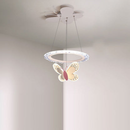 Contemporary Creative Butterfly Round Acrylic Iron LED Kids Chandeliers For Living Room