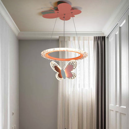 Contemporary Creative Butterfly Round Acrylic Iron LED Kids Chandeliers For Living Room