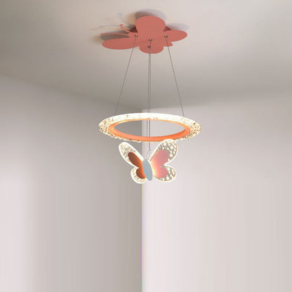 Contemporary Creative Butterfly Round Acrylic Iron LED Kids Chandeliers For Living Room
