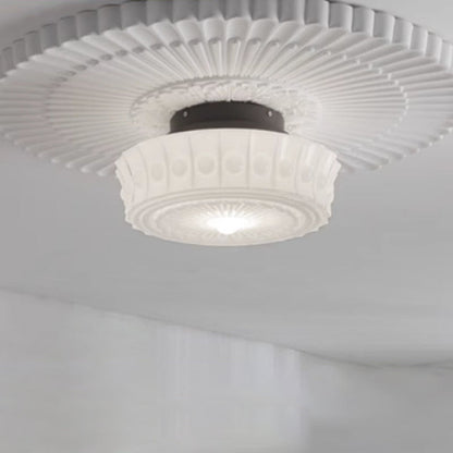 Traditional Vintage Round Pattern Glass Iron LED Semi-Flush Mount Ceiling Light For Bedroom