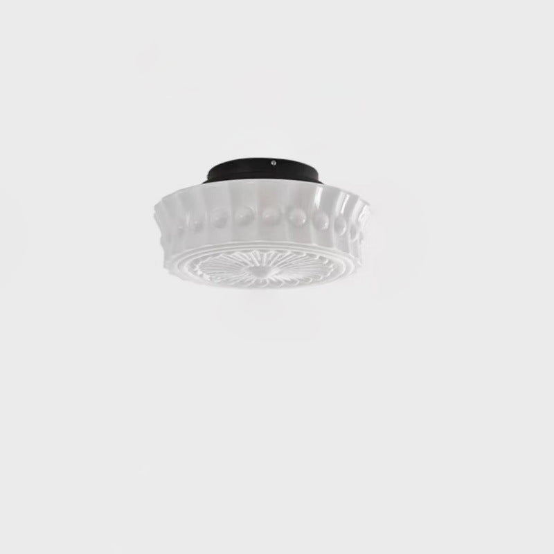Traditional Vintage Round Pattern Glass Iron LED Semi-Flush Mount Ceiling Light For Bedroom